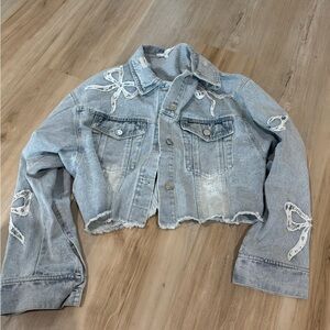Peach Love California Light Blue Denim Jacket with White Details